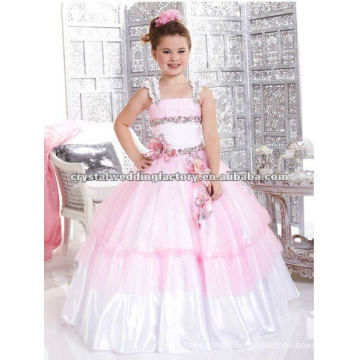 Новое прибытие бисера аппликация розовый на заказ pageant платья бальное платье девушки цветка CWFaf4645